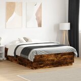 Maison Chic Posteljni okvir - Dvoposteljna postelja - Zakonska postelja z LED lučkami dimljen hrast 120x190 cm inž. les, (21695572) | Shoptok.si