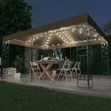 Paviljon z dvojno streho in LED lučkami 3x4 m taupe