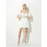 Koton Bridal Mini Dress Off-the-Shoulder Bodice Detailed