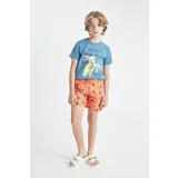 Defacto Boy's Palm Tree Patterned Short Sleeve T-Shirt and Swim Shorts Set of 2