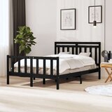  Posteljni okvir črn iz trdnega lesa 140x190 cm, (20645204) | Shoptok.si