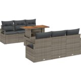 vidaXL 7-dijelni vrtni set sofe s jastučićima Siva poli ratan akacija, 2-sjedna vrtna sofa s jastučićima Siva poli ratan | shoptok.hr