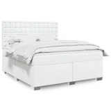 Box spring postelja z vzmetnico bela 180x200 cm umetno usnje