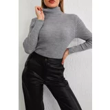 BİKELİFE Women's Gray Lycra Flexible Turtleneck Knitwear Sweater