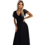 numoco basic 562-3 NASTIA Long dress with neckline and short sleeves - BLACK | Shoptok.si