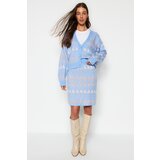 Trendyol Blue Wide Fit Patterned Knitwear Top and Bottom Set Cene