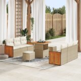 vidaXL 9-dijelni set vrtnih sofa s jastučićima bež poli ratan akacija | shoptok.hr