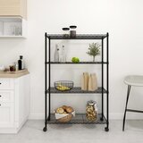 vidaXL 4-nadstropni regal s kolesi 90x35x142 cm črn 200 kg Cene