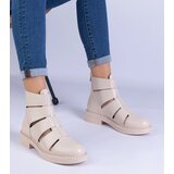 Gemre Beige faux leather ankle boots with cutouts on a flat heel Kalipso | Shoptok.si