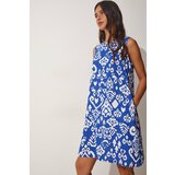 Happiness İstanbul Women's Blue and White Patterned Woven Dress Cene