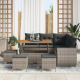 vidaXL 9 delni vrtni sofa set z blazinami siva poli ratan akacija | Shoptok.si