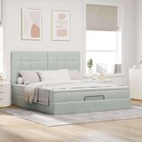 vidaXL Otomanski posteljni okvir z vzmetnicami siv 160x200 cm žamet | Shoptok.si