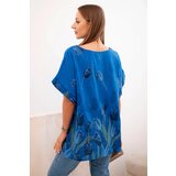 Kesi Włoski Women's cotton shirt with a floral pattern cornflower blue | Shoptok.si