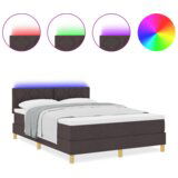 Box Spring krevet s madracem i LED tamno smeđi 140x200 cm tkanina | shoptok.hr