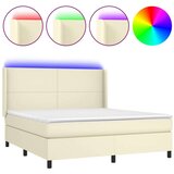  Krevet box spring s madracem LED krem 180x200cm od umjetne kože | shoptok.hr