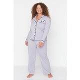 Trendyol Curve Lilac Bias Detailed Knitted Pajamas Set Cene