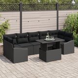 vidaXL 8-delni Vrtni Sofra Set z Blazinami Črn Poli Ratan, (22091710) | Shoptok.si