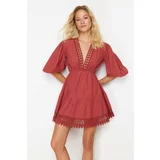 Trendyol Dried Rose Mini Woven Lace Detailed Beach Dress