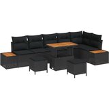 vidaXL 9-dijelni vrtni sofa set s jastučićima Crni poli ratan akacija | shoptok.hr