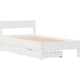 vidaXL Posteljni okvir z vzglavjem bel 100x200 cm trdna borovina, (21322335) | Shoptok.si