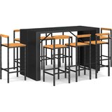  9-dijelni vrtni barski set crni od poliratana i drva bagrema | shoptok.hr