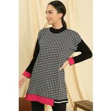 By Saygı Houndstooth Patterned Striped Sleeves and Hem Comfort Fit Knitwear Tunic cene