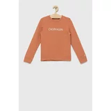 Calvin Klein Jeans Dječja pamučna dukserica boja: narančasta, s tiskom