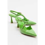 LuviShoes Pistachio Green Patent Leather Women's Pointed Toe Thin Heeled Shoes Cene