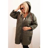 Kesi Włoski Plus Size women's quilted jacket with a hood and the inscription HOPE khaki Cijene