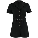 Trendyol Black Belted Shirt Collar Petite Jumpsuit Cene