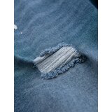 Ombre Men's short denim shorts with rubbing and rolled up leg - blue | Shoptok.si