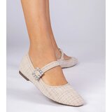 Gemre Beige Women's Ballet Flats with Buckle and Crystals Piona | Shoptok.si