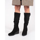 Shelvt Black suede women's wedge boots | shoptok.hr