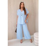 Kesi Women's Summer Set with Necklace Blouse + Trousers - Light Blue | Shoptok.si