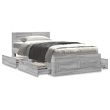 vidaXL Posteljni okvir z vzglavjem siva sonoma 75x190 cm inž. les, (21303473) | Shoptok.si