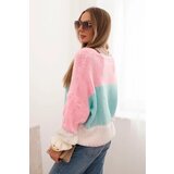 Kesi Włoski Women's striped sweater with buttons mint + powder pink | shoptok.hr