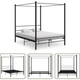 The Living Store Posteljni okvir z ogrodjem za baldahin črn kovinski 160x200 cm - Posteljni Okvir, (21737359) | Shoptok.si