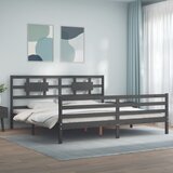 vidaXL Posteljni okvir z vzglavjem siv 200x200 cm trden les | Shoptok.si