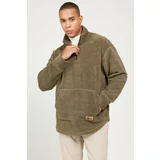 AC&Co / Altınyıldız Classics Men's Khaki Oversize Loose Cut Stand-Up Bato Collar Sherpa Sweatshirt Fleece