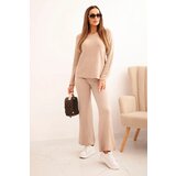 Kesi Włoski Women's sweater set with wide legs and long sleeves beige | shoptok.hr