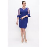 By Saygı Tulle Detail Sleeves And Collar, Plus Size Glittery Dress With Ruffled Sleeves, Lined Saks. Cene
