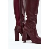 Boto Women Knee High Boots On Heels Eco Leather Burgundy Thalina | Shoptok.si