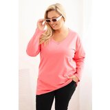 Kesi Plus Size women's blouse with a V-neck and long sleeves pink Cene