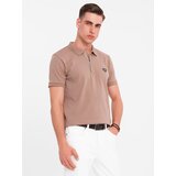 Ombre Men's polo shirt with zipper neckline - light brown | Shoptok.si