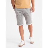 Ombre Men's denim short shorts with decorative stitching - light grey | shoptok.hr