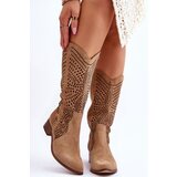 Kesi Suede Cowboy Boots Before The Knee Boots Leewski 3305 Beige | ePonuda.com