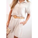 Kesi Women's muslin set with tied shirt and belted shorts beige | Shoptok.si