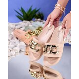 Resti Royalfashion Beige women's quilted flip-flops with gold chain Eteris Cene