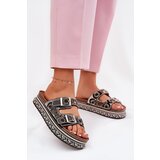 Boto Slides with decoration and buckles on platform black Mellene | Shoptok.si