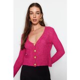 Trendyol Fuchsia Crop V Neck Knitwear Cardigan Cene